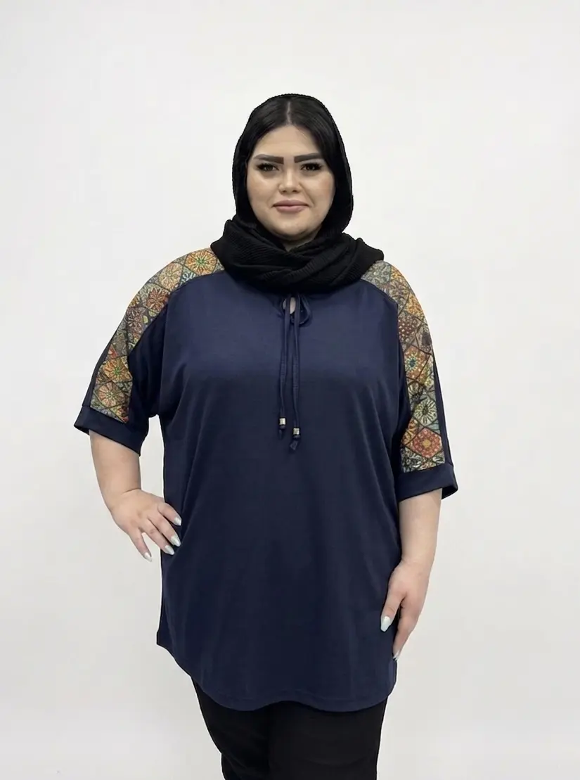 تونیک آستین کوتاه سایز بزرگ زنانه مدل خرجکار سنتی